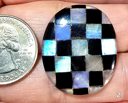 #2 Checkered Rainbow Moonstone & Onyx