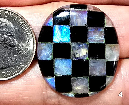 #4 Checkered Rainbow Moonstone & Onyx