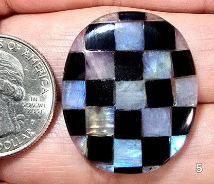 #5 Checkered Rainbow Moonstone & Onyx