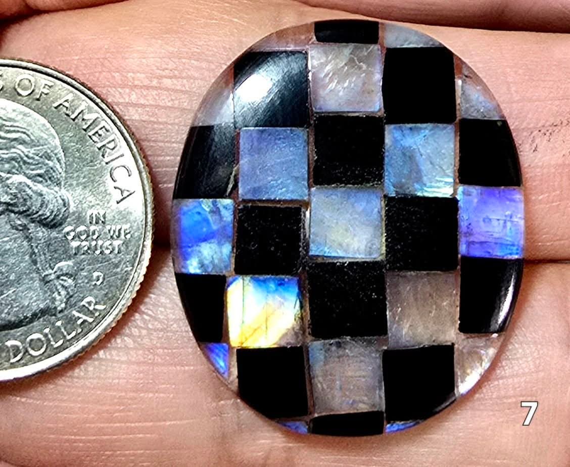 #7 Checkered Rainbow Moonstone & Onyx