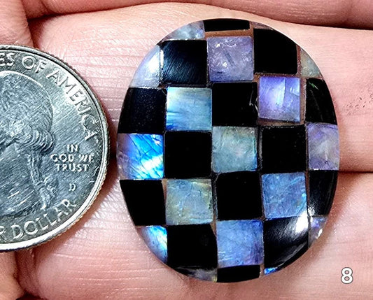 #8 Checkered Rainbow Moonstone & Onyx