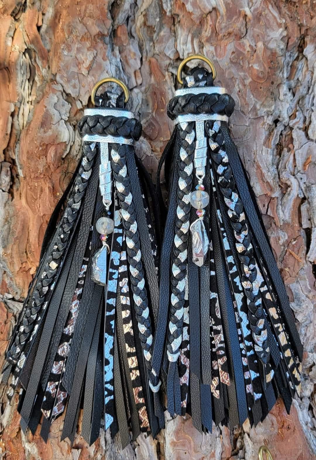 Silver Quartz Leather Tassels