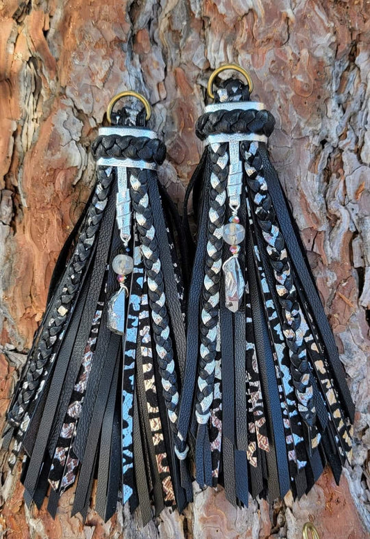 Silver Quartz Leather Tassels