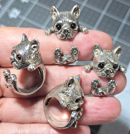 S925 French Bulldog Ring