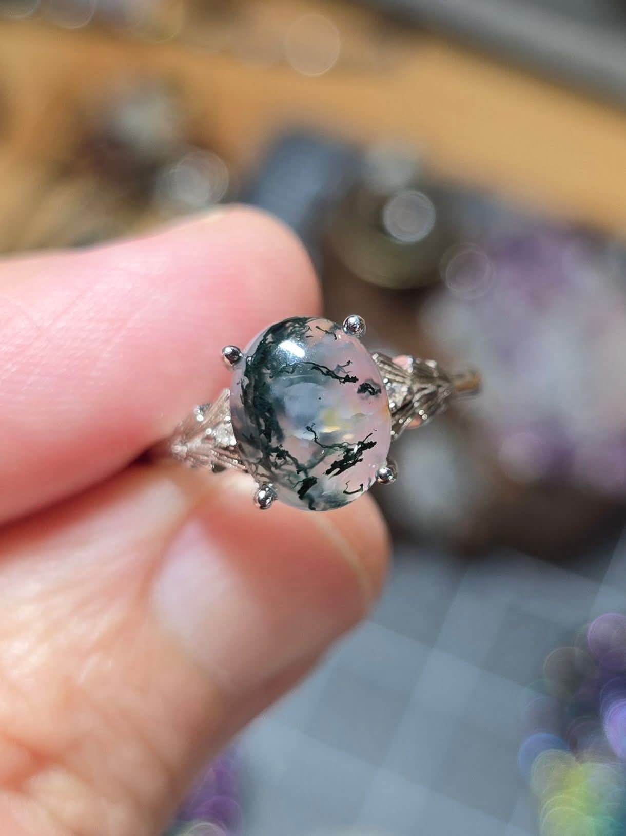 Moss Agate Sterling Silver Ring