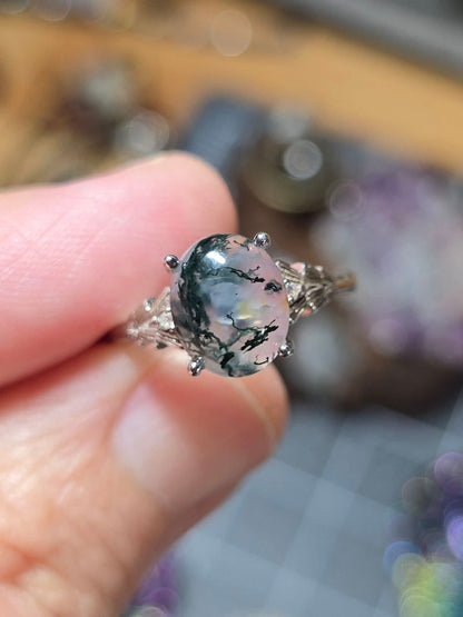 Moss Agate Sterling Silver Ring