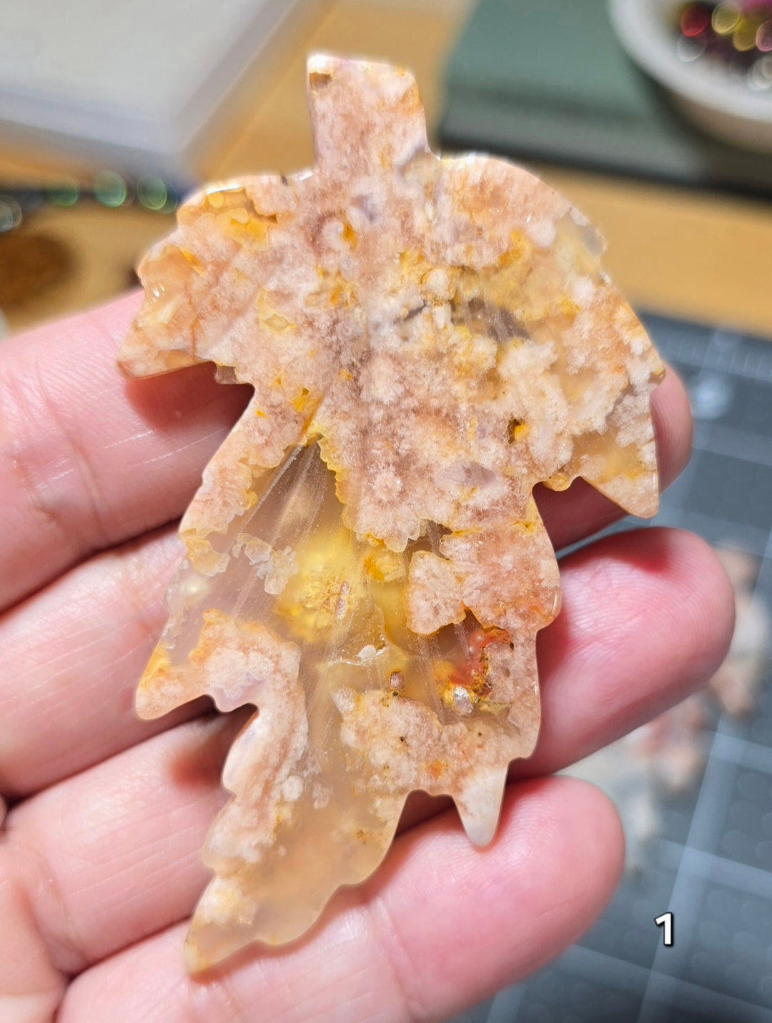 #1 Flower Agate Carved Leaf
