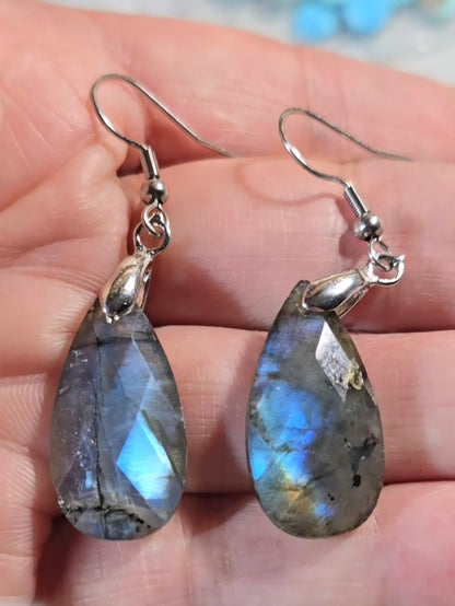 Faceted Labradorite Dangle Earrings