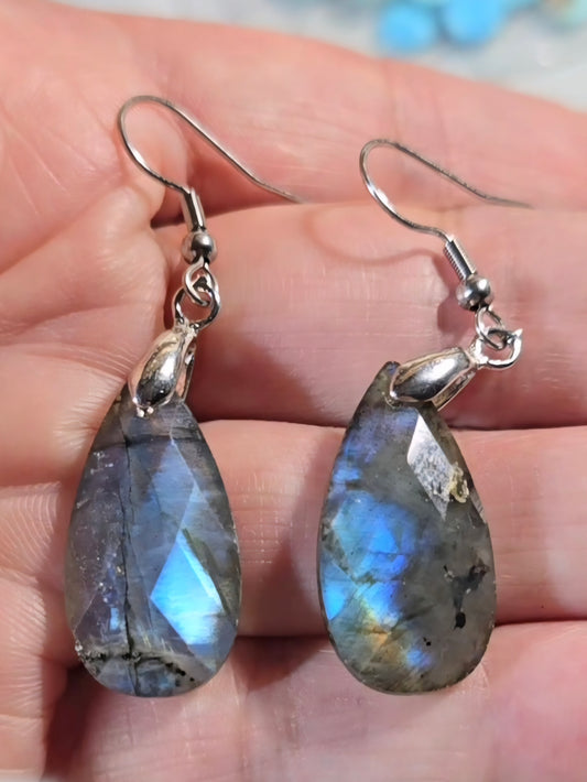 Faceted Labradorite Dangle Earrings