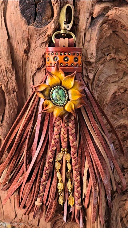 8" Sunflower Sunset Clip-on Leather Tassel
