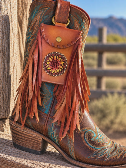 Sunflower Leather Fringe Clip Pouch