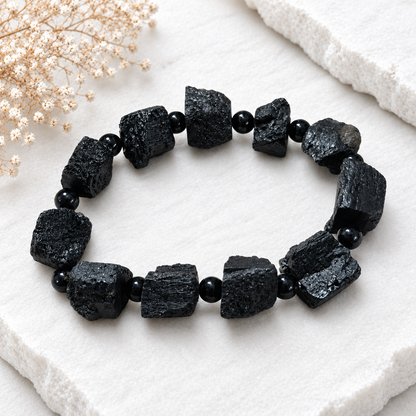 6-16mm Black Tourmaline Raw Bracelet