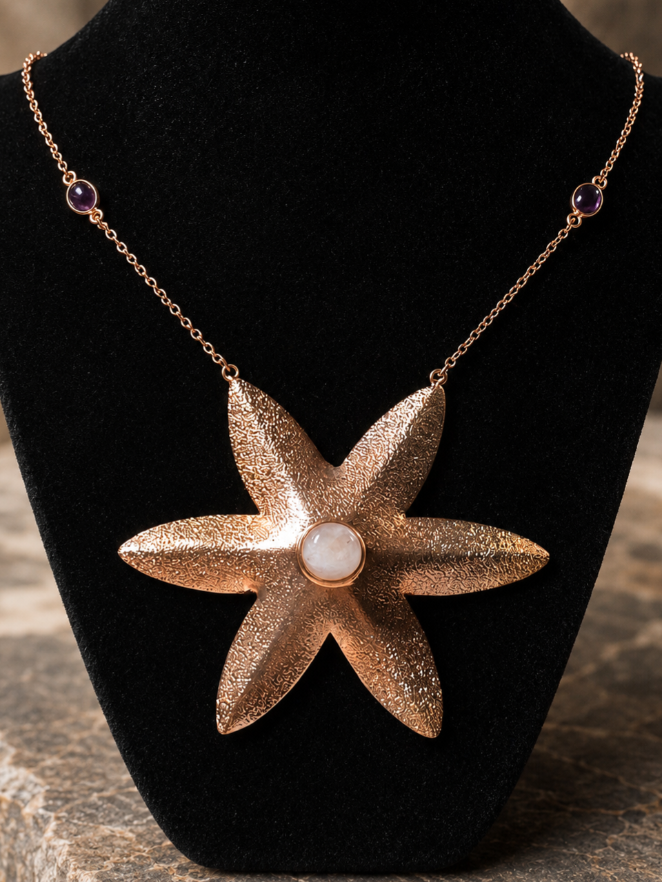 Copper Starfire Moonstone Necklace - Garnet Accents