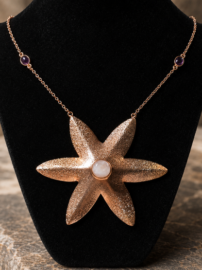 Copper Starfire Moonstone Necklace - Garnet Accents