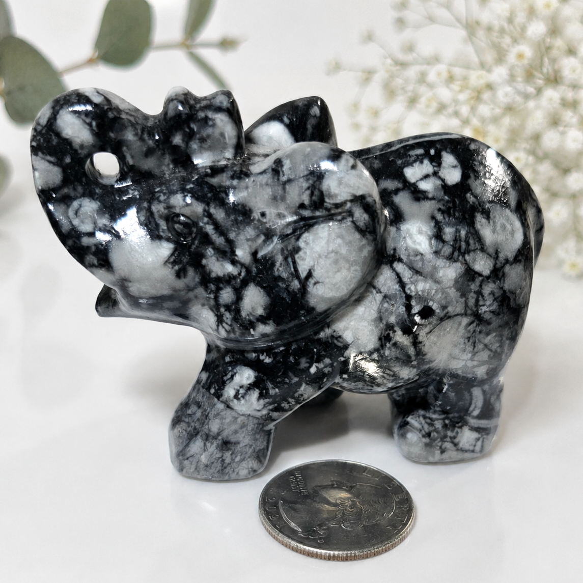 Fossil Stone Elephant Carving