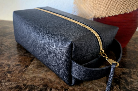 Black Pebbled Full Leather Cosmetic Bag