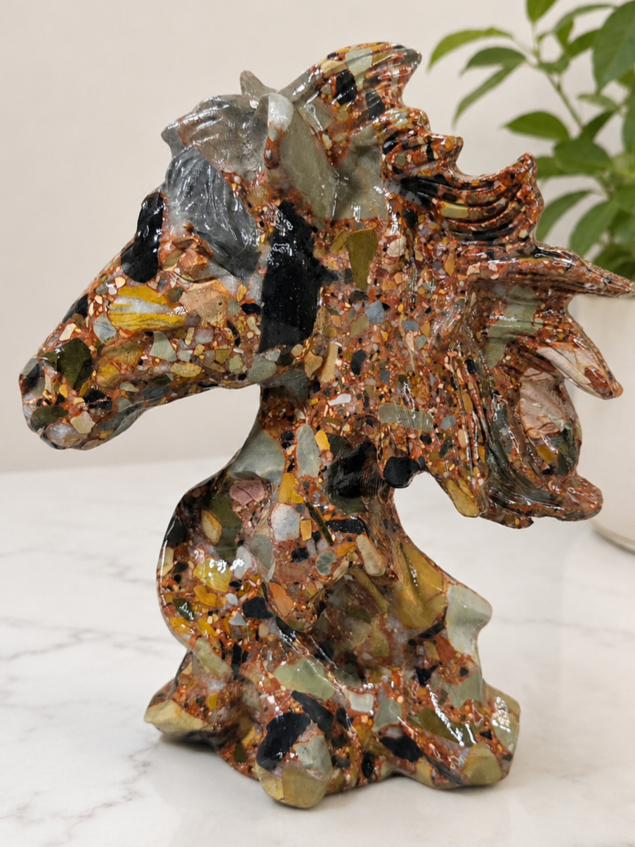 Mosaic Jade Horsehead Carving