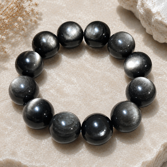 20mm Silver Sheen Obsidian Bracelet