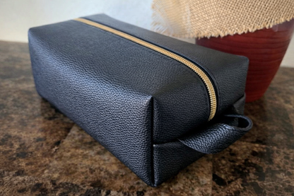 Black Pebbled Full Leather Cosmetic Bag
