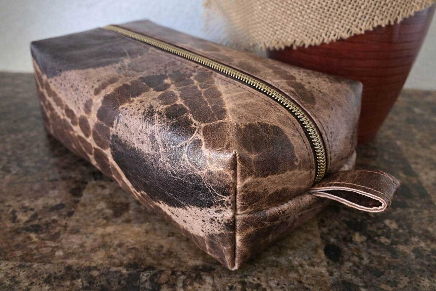 Distressed Metallic Lambskin Leather Cosmetic Bag