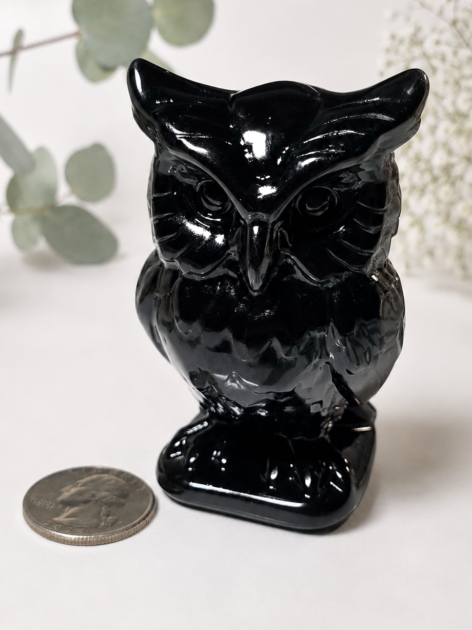 Black Obsidian Owl Carving