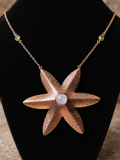 Copper Starfire Moonstone Necklace - Peridot Accents