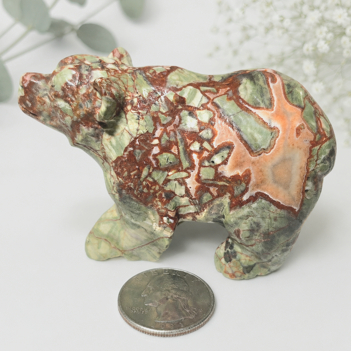 Money Agate Bear Carving