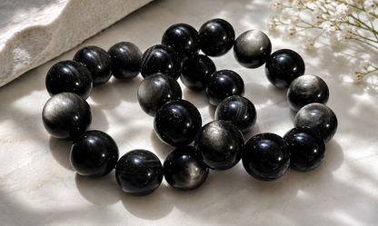 20mm Silver Sheen Obsidian Bracelet