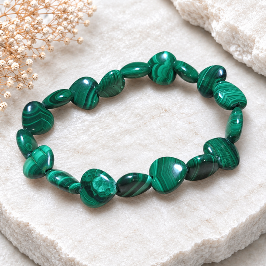 12x12mm Carved Malachite Hearts Bracelet