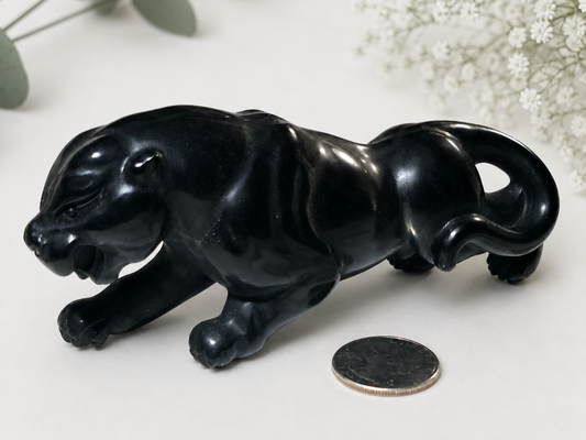 #1 Black Obsidian Panther Carving