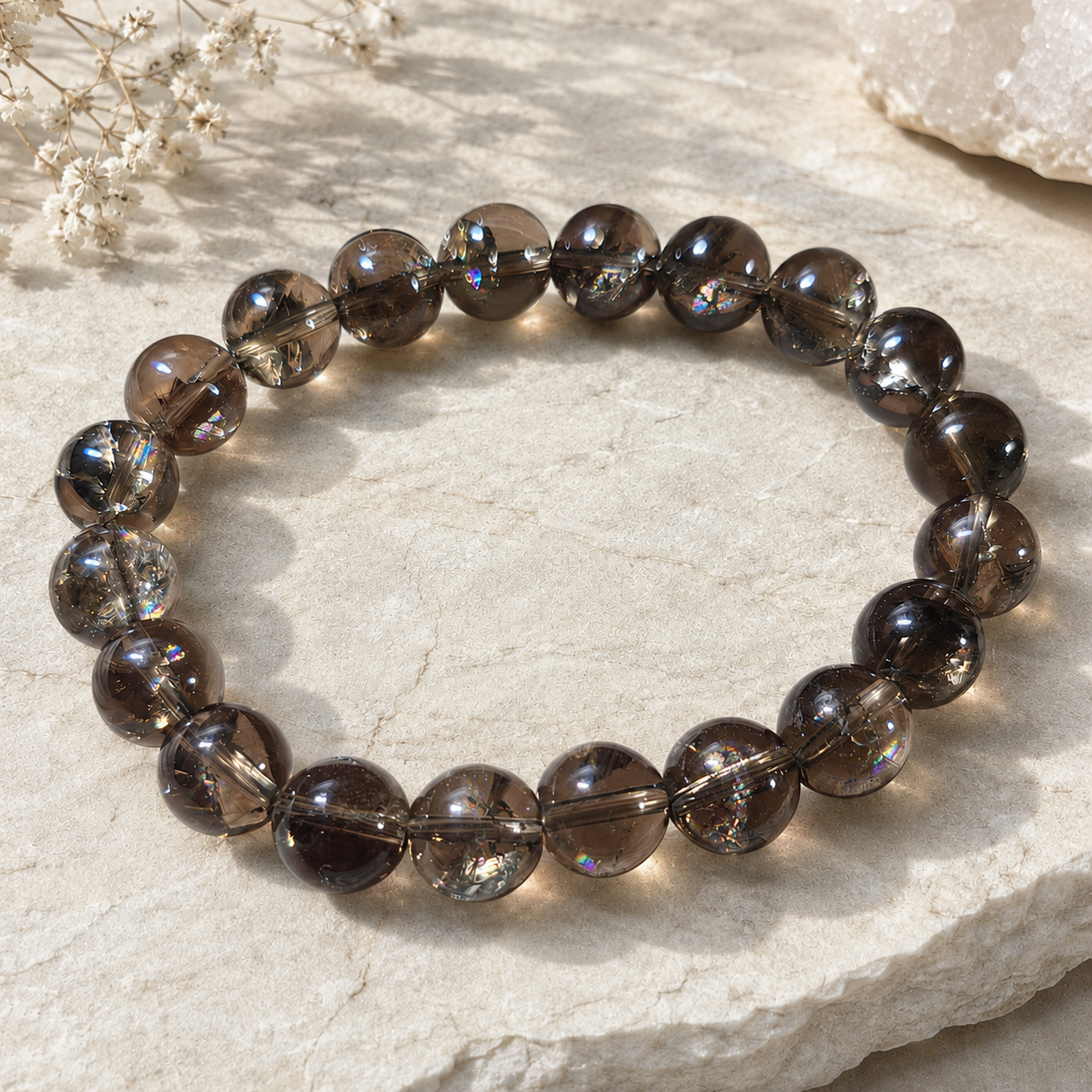 10mm Smoky Quartz w/Rainbows Bracelet