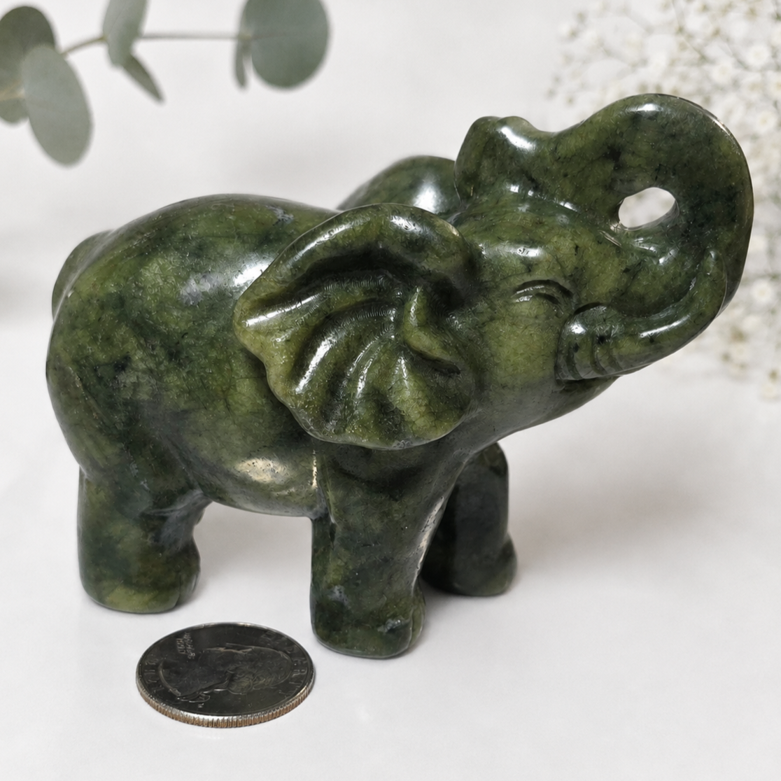Serpentine Jade Elephant Carving