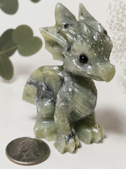 Serpentine Jade Baby Dragon Carving