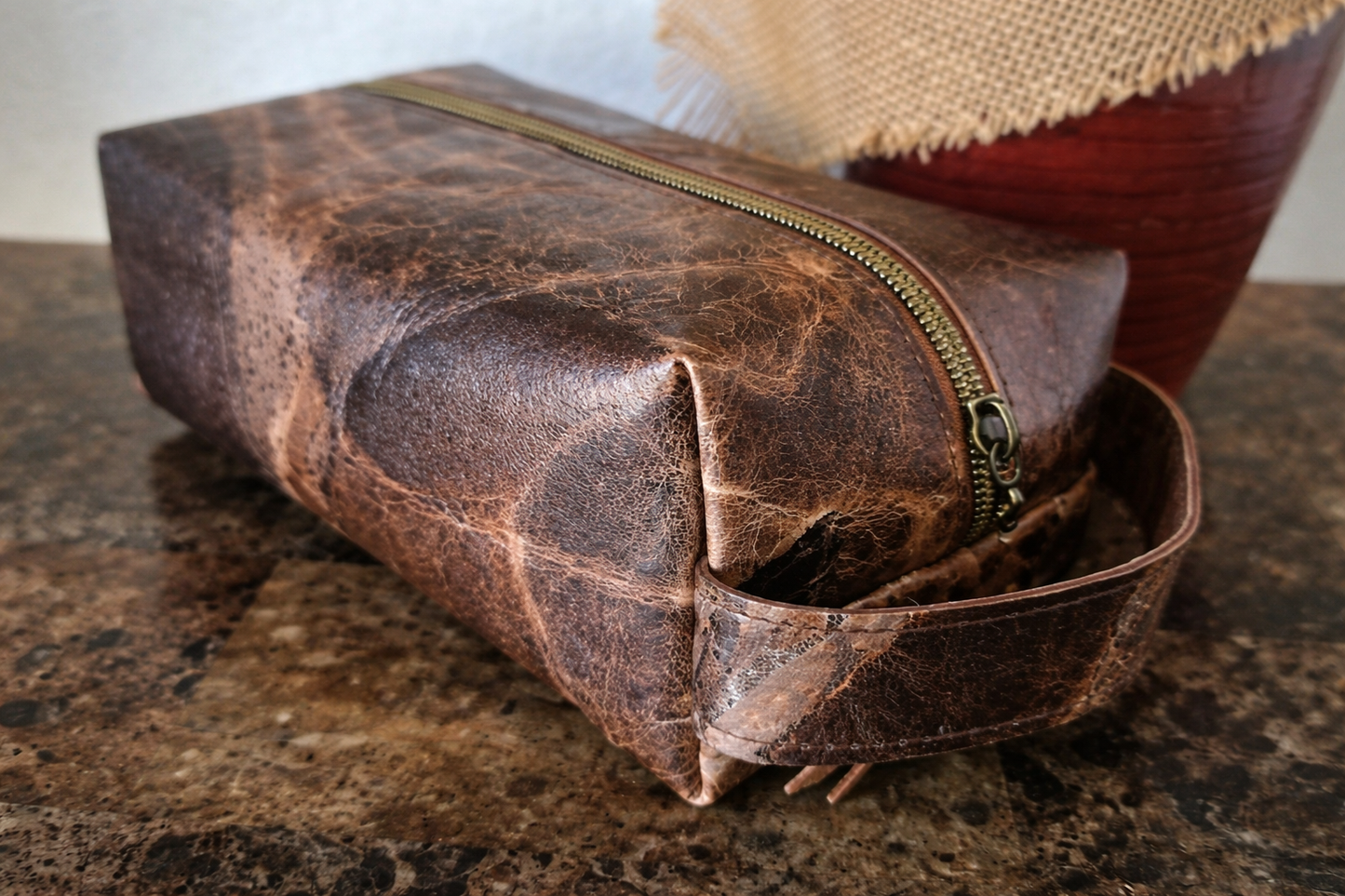 Distressed Metallic Lambskin Leather Cosmetic Bag