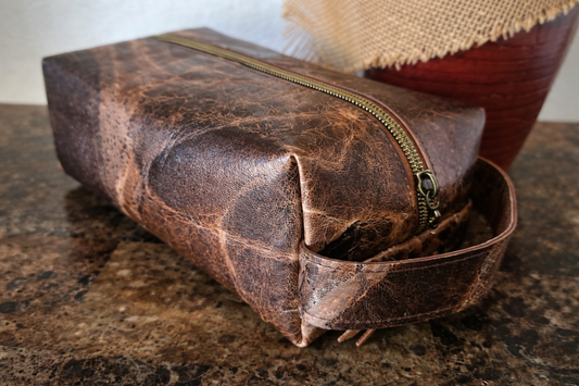Distressed Metallic Lambskin Leather Cosmetic Bag