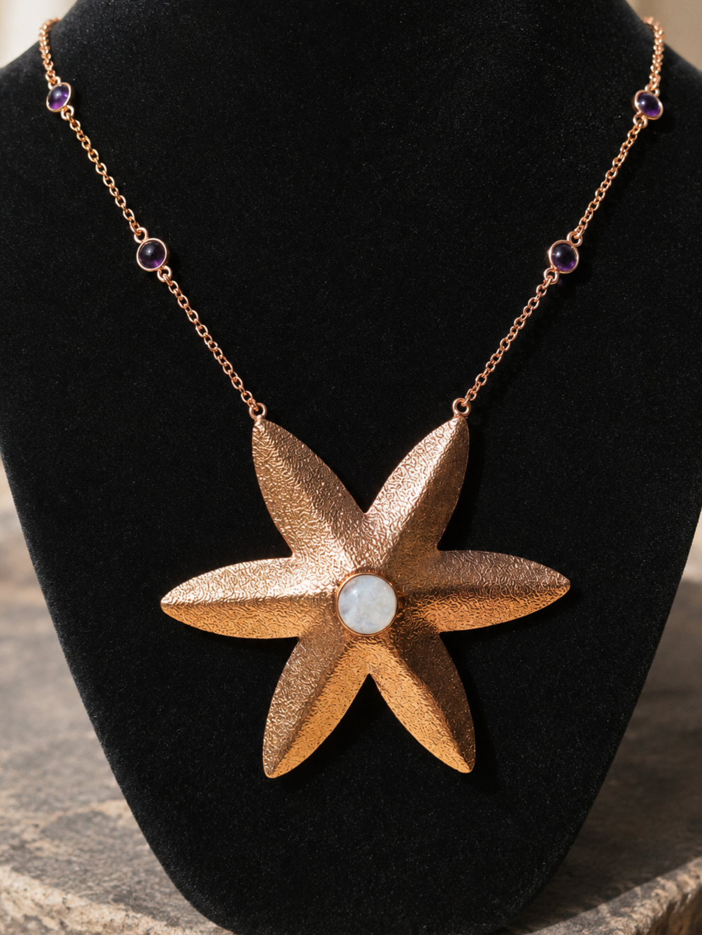 Copper Starfire Moonstone Necklace - Amethyst Accents