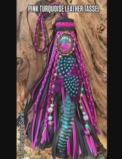 10" Pink Turquoise Leather Tassel