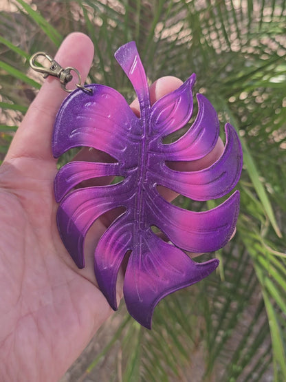 Purple Monstera Leaf Leather Charm