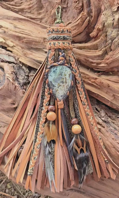 8" Clip-on Moss Agate Tassel