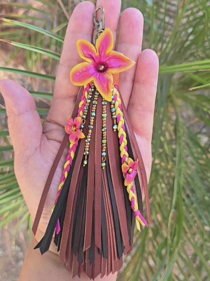 6" Sculpted Leather Flower Tassel