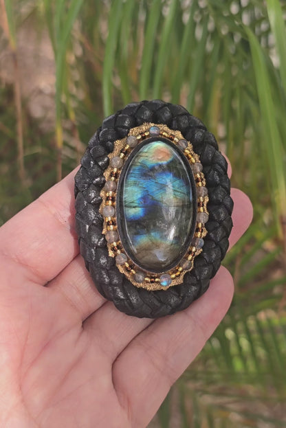 Leather Labradorite Bolo Tie