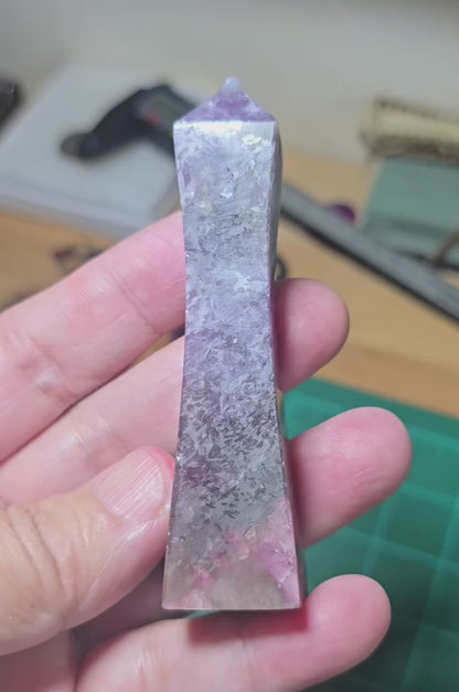 Lepidolite with Smoky Quartz and Pink Tourmaline Hour Glass Tower