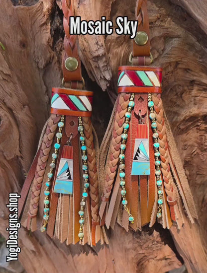 5" Mosaic Sky D-ring Leather Tassels