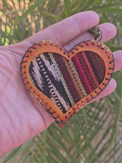 Baja Artisan Fabric Leather Heart Charm