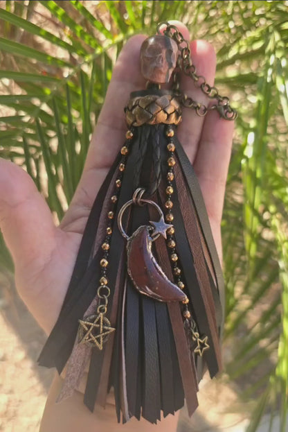 7" Carved Skull Leather Tassel