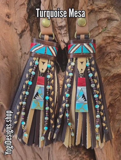 5" Turquoise Mesa D-ring Leather Tassels