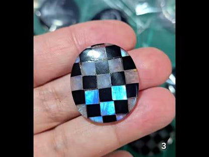 #3 Checkered Rainbow Moonstone & Onyx
