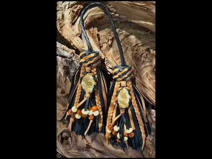 Double 5" Dendritic Jasper Leather Tassels