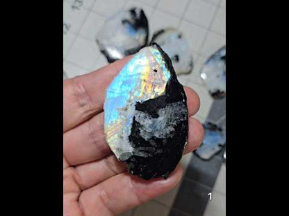 #1 Rainbow Moonstone Slice w/Black Tourmaline