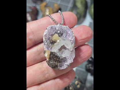 Raw Smoky Quartz in Amethyst Druzy Necklace
